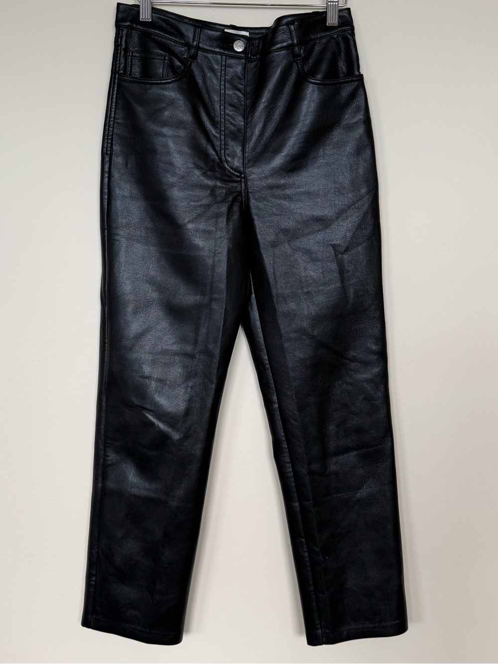 Wilfred by Aritzia Black Pleather Pants Straight Leg Leather Size Small Workwear